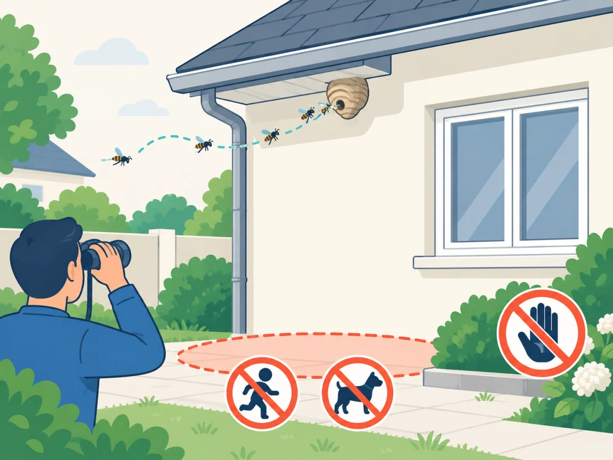 Nid observé à distance avec la zone sécurisée avant l’intervention
