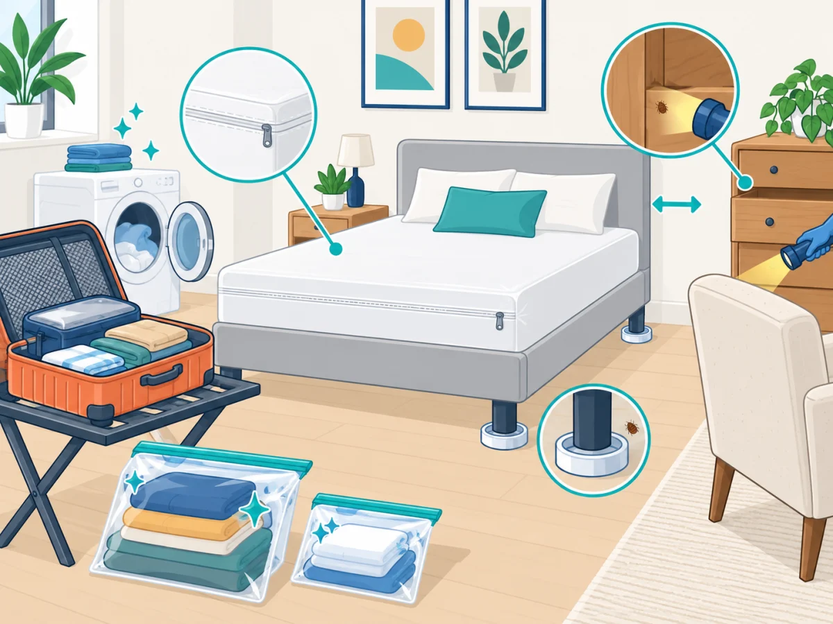 Prévention des punaises de lit : inspection des bagages, housse de matelas et contrôle du mobilier