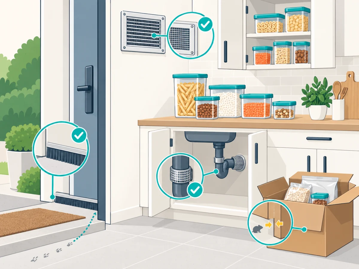 Prévention des souris : petites ouvertures colmatées, aliments protégés et colis inspectés