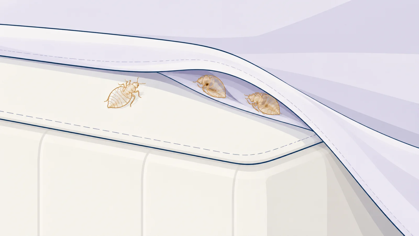 Mues et enveloppes vides dans la couture d’un matelas
