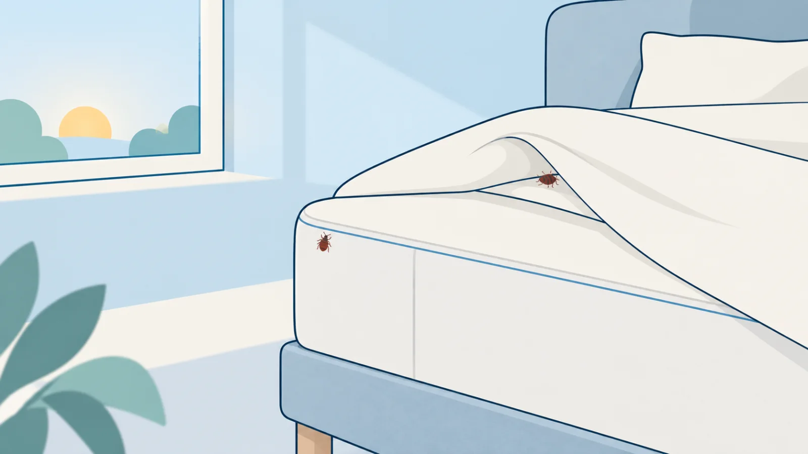 Punaise de lit visible sur la tranche du matelas au réveil