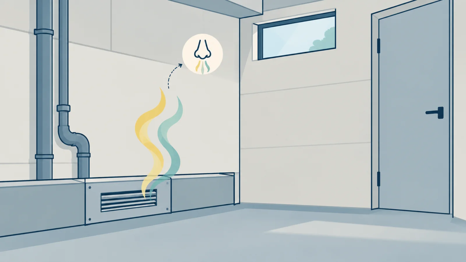Local fermé et peu ventilé, où stagne une odeur d’ammoniac