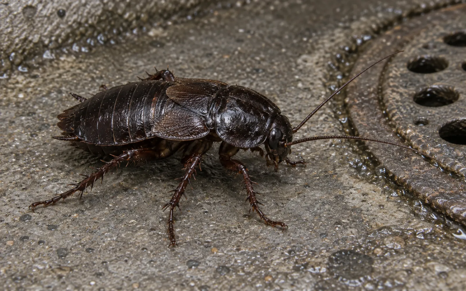 Blatte orientale, plus grande et presque noire