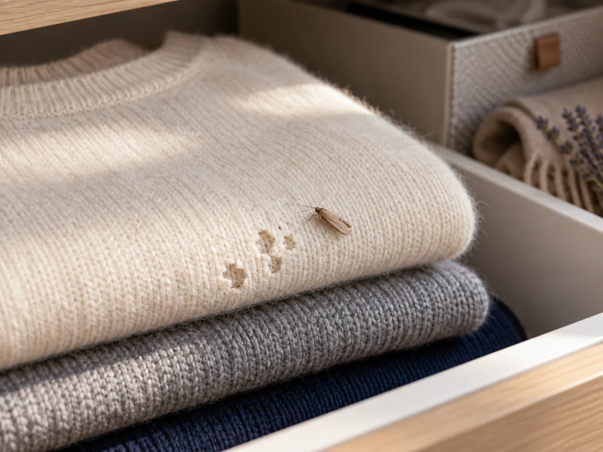 Mite textile sur un vêtement en laine