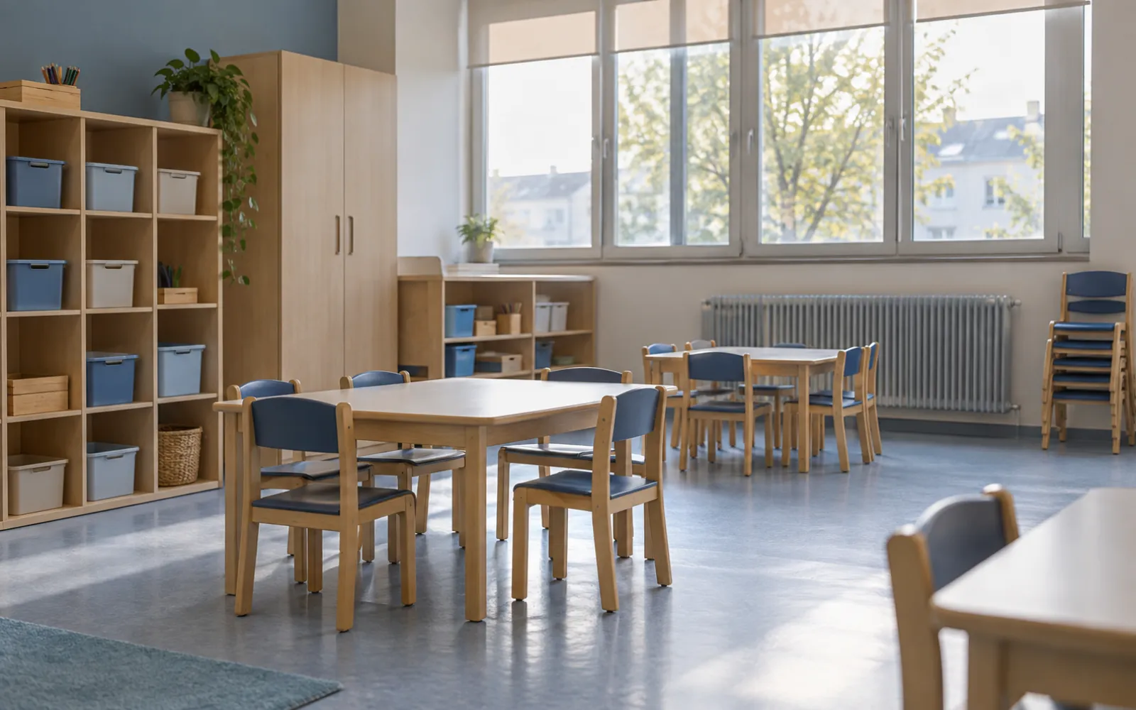 Salle d’activité d’un établissement collectif, vide avant l’accueil du public