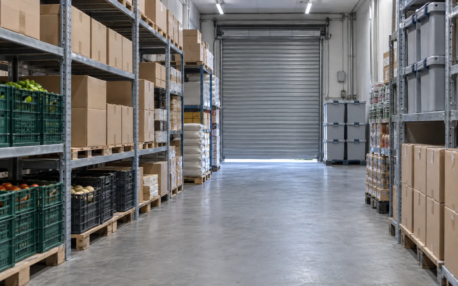Réserve de commerce alimentaire, stockage ordonné et surélevé